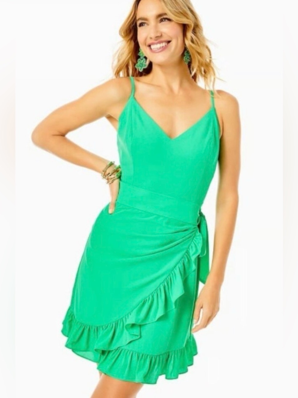 Lilly Pulitzer Bright Green Ruffle Wrap Dress